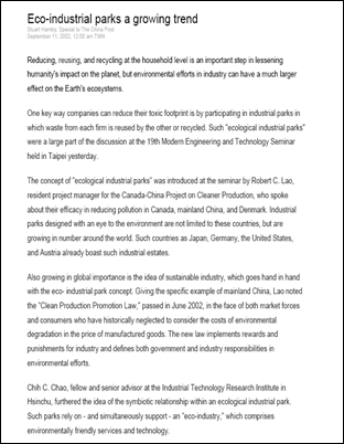 Eco-industrial parks a growing trend article